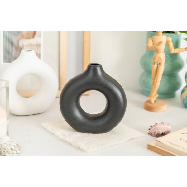 Florero ceramica negro 15*14  8833n 
