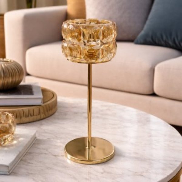 Candelabro vidrio ambar 22*8 0644