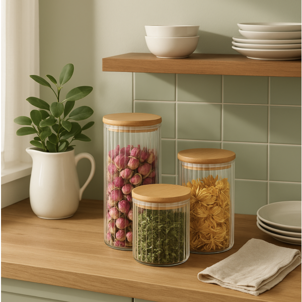 Frasco vidrio bamboo 900 ml 8693