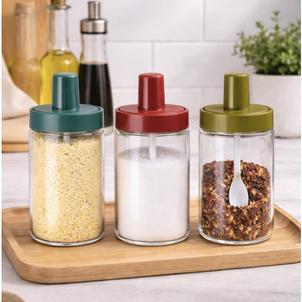 Frasco especiero con cuchara colores 14 cm 6082