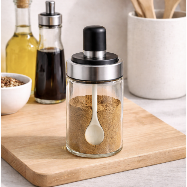 Frasco especiero con cuchara negro 0617