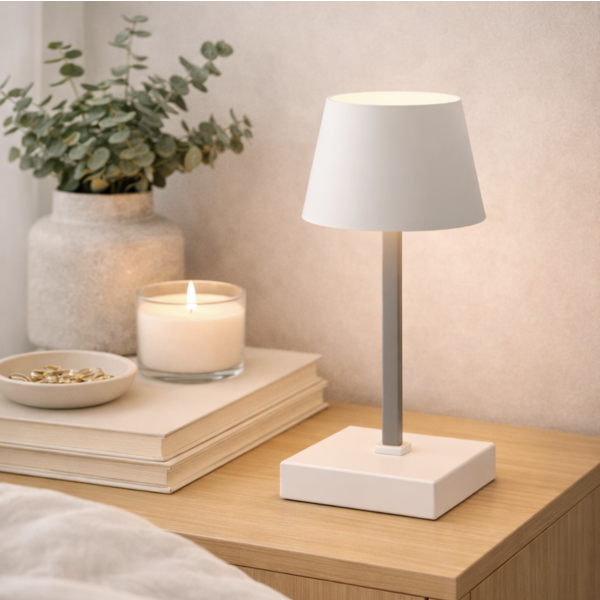 Velador a pila 26 cm blanco al tacto 