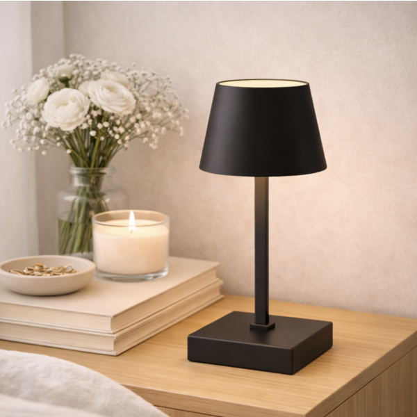 Velador a pila 26 cm negro al tacto