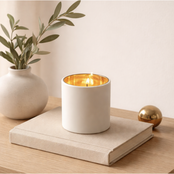 Candelabro porta vela blanco mate