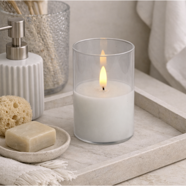 Vela recipiente de vidrio 7.5*7.5*15 1408 blanca