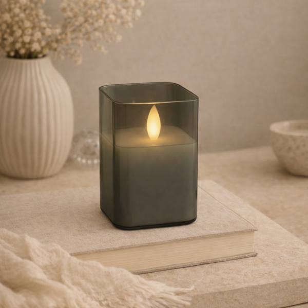 Vela recipiente de vidrio 7.5*10 gris