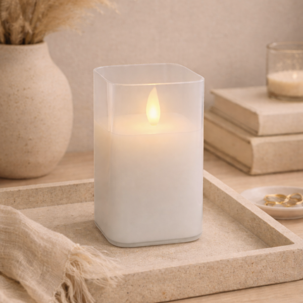 Vela recipiente de vidrio 7.5*7.5*12.5 1413 blanco