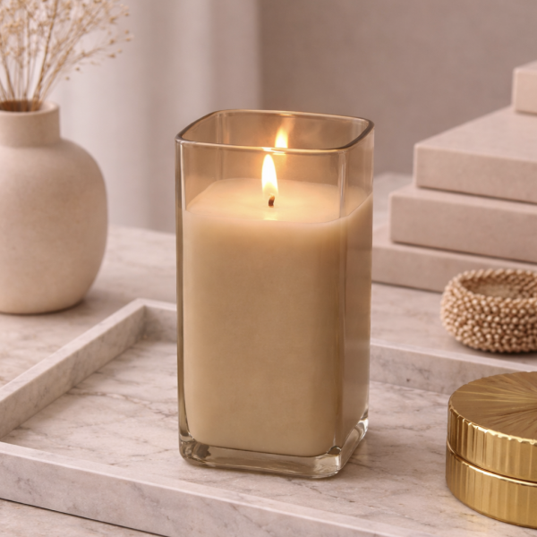 Vela recipiente de vidrio 7.5*7.5*15 beige 1411