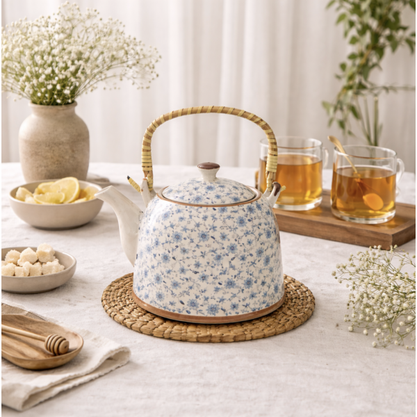 Tetera flores azules grande