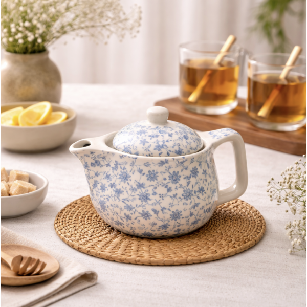 Tetera flores azules chica 