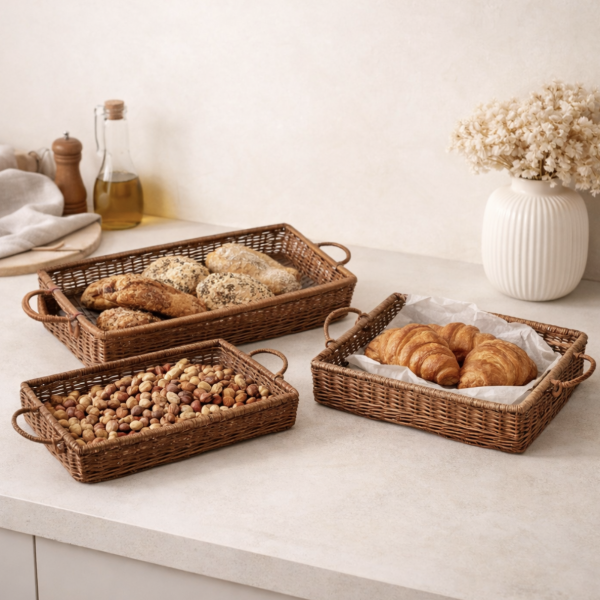 Bandejas mimbre con asa set x3 73154