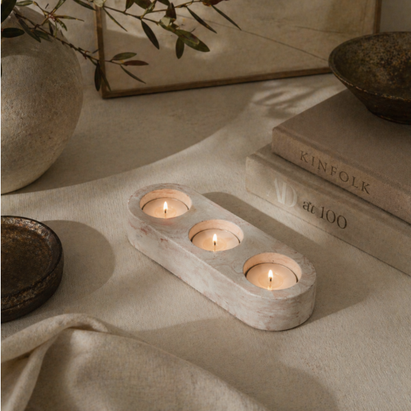 Porta velas triple concreto 18*6 rosa 115