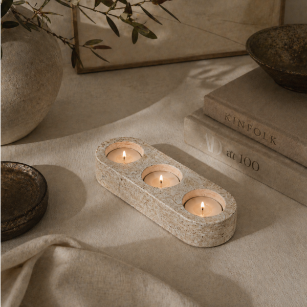Porta velas triple concreto 18*6 beige 115