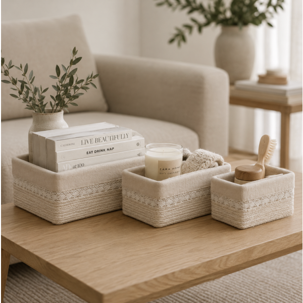 Contenedores forrados set x3  beige 0330