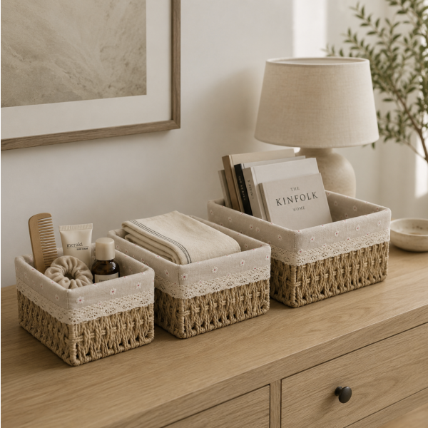 Contenedores forrados set x3 seagrass beige 0330