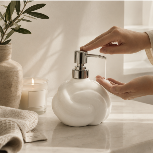 Dispenser de jabon ceramica nudo blanco 1043