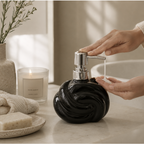 Dispenser de jabon ceramica nudo negro 1043 