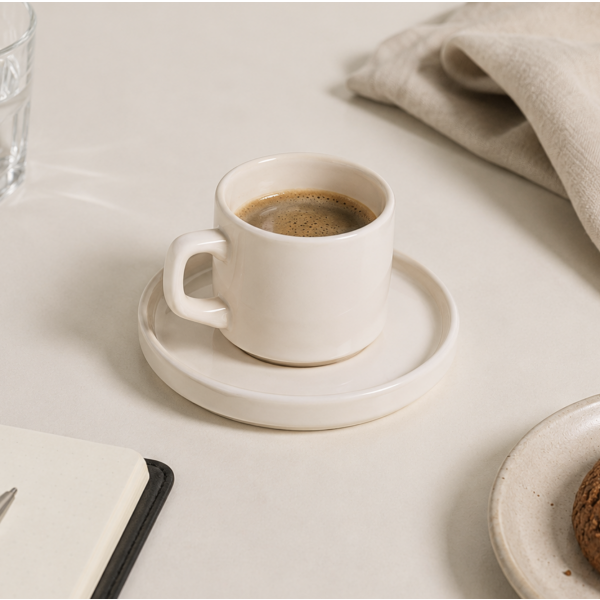 Taza con plato crema 185 ml 1608/0298 PROMO 