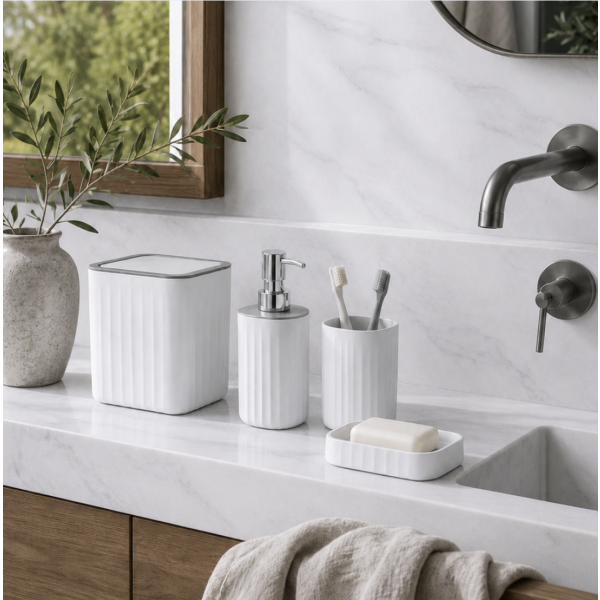 Set de baño rayas 4 piezas blanco 3003