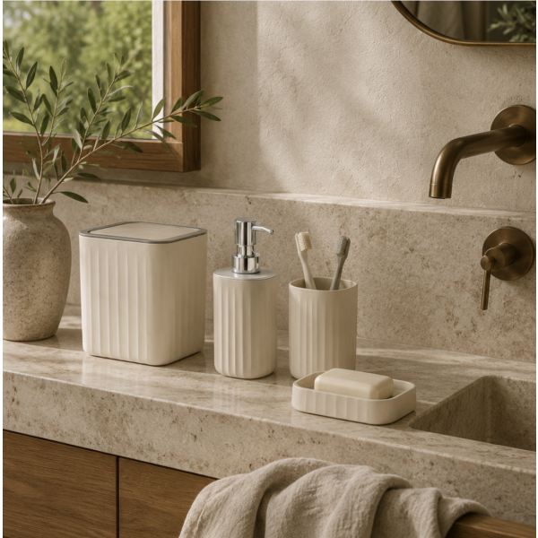 Set de baño rayas 4 piezas beige 3003