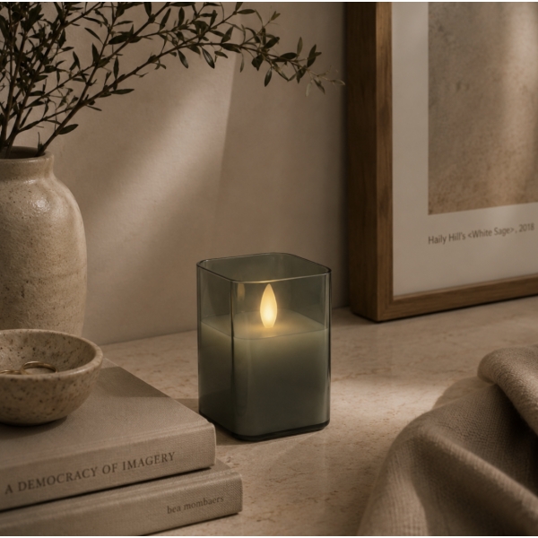 Vela recipiente de vidrio 7.5*10 gris