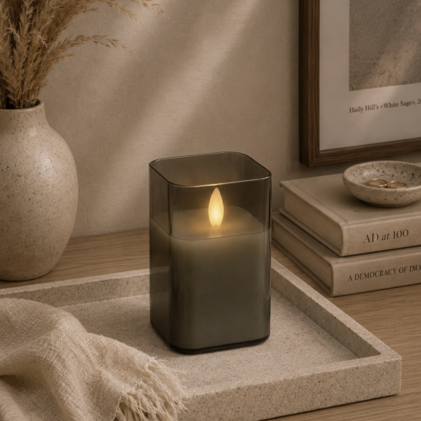 Vela recipiente de vidrio 7.5*7.5*12.5 1413 gris