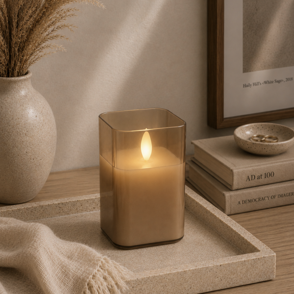 Vela recipiente de vidrio 7.5*7.5*12.5 1413 marron