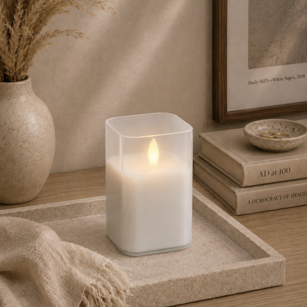Vela recipiente de vidrio 7.5*7.5*12.5 1413 blanco