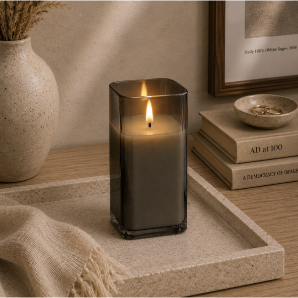 Vela recipiente de vidrio 7.5*7.5*15 negra 1411