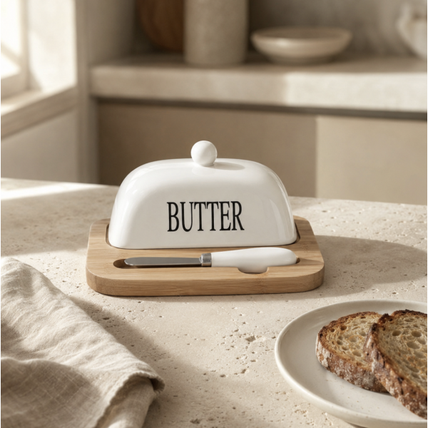 Mantequera Butter con untador blanca 0426