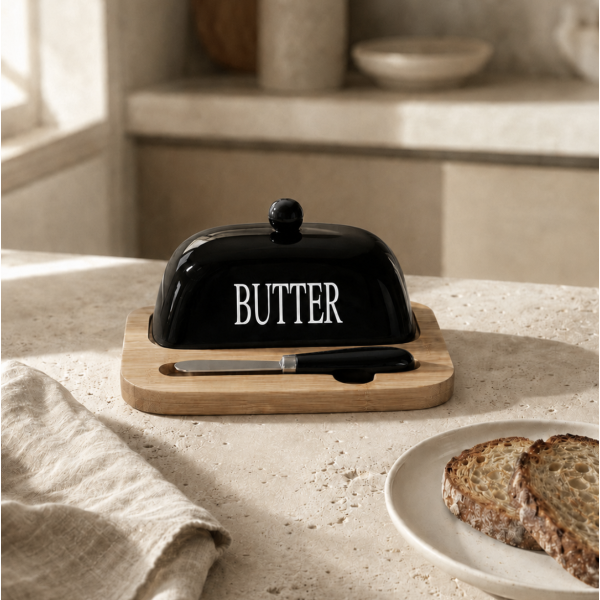 Mantequera Butter con untador negra 2847