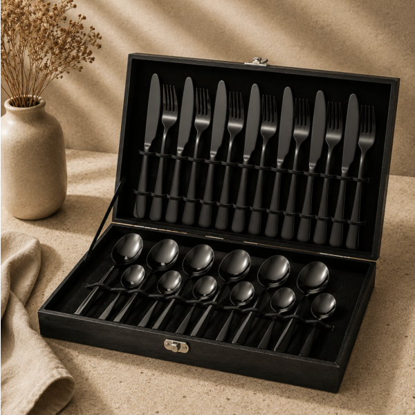 Cubiertos set 24 piezas negros  4515