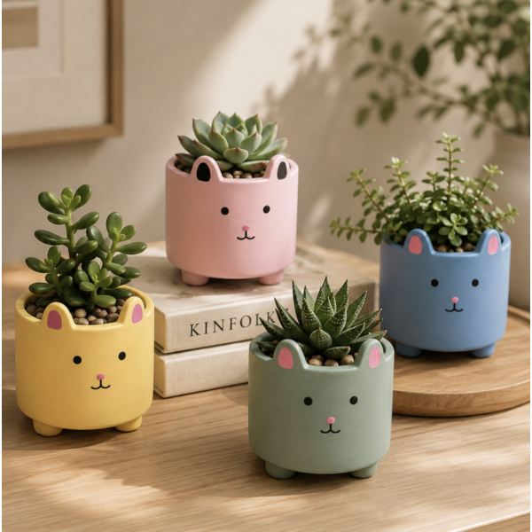 Porta maceta ceramica animalitos cat 10*9.5 5200 sin planta