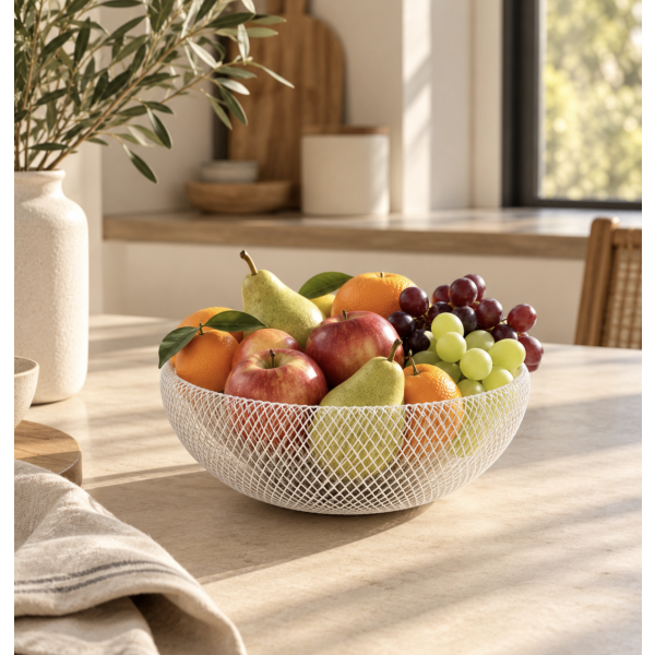 Cesta para fruta metal blanca 19.5*19.5*7.5 2653-8
