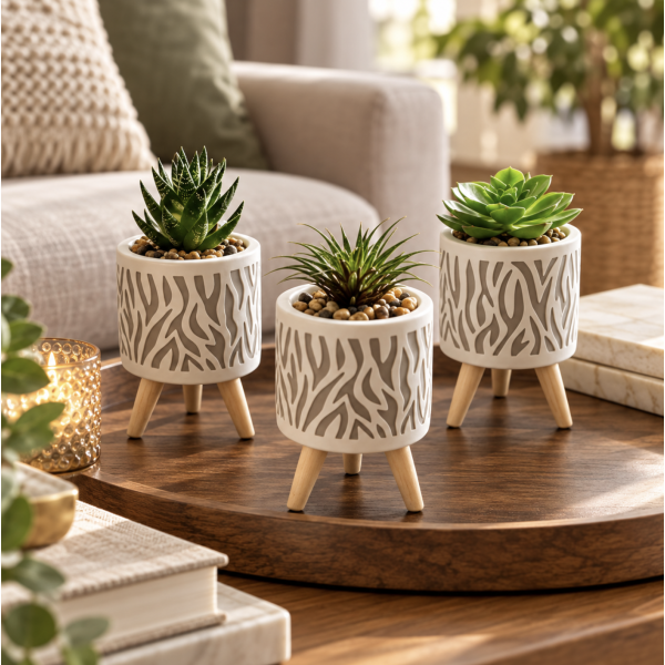 Suculenta artificial con pie ceramica 14*6  4827