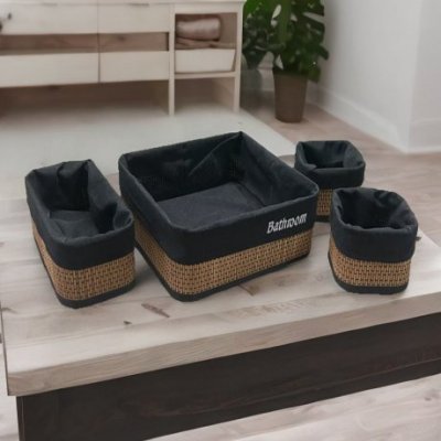 Set de canasto x4  bamboo y tela 0068