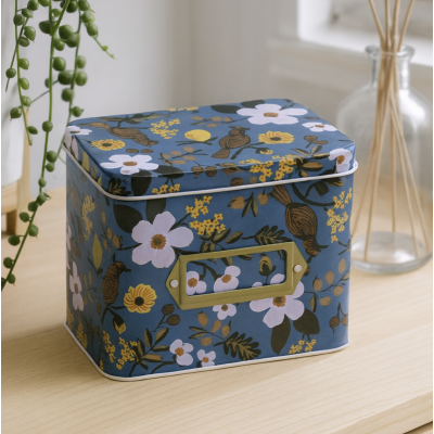 Lata membrete flores azul