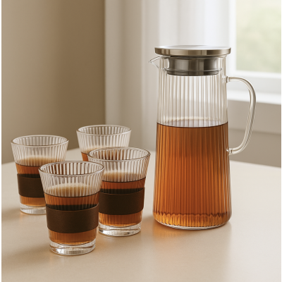 Jarra de vidrio con vasos set x5  3112