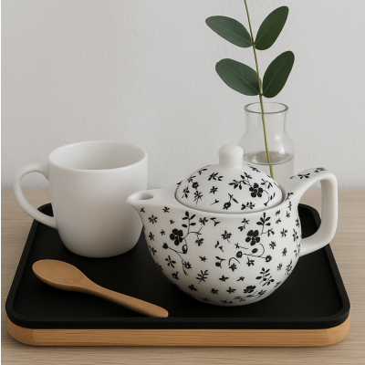 Tetera flores negras chica