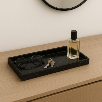 Bandeja simil mármol negro 18*38 3818