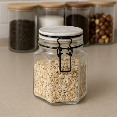 Frasco de vidrio hexagonal carrara 770 ml 0411