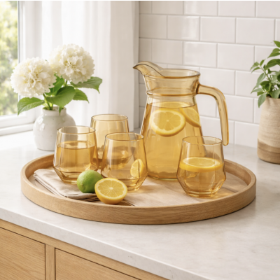 jarra + 4 vasos vidrio ambar 3120