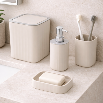 Set de baño rayas 4 piezas beige 3003