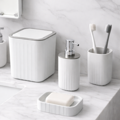 Set de baño rayas 4 piezas blanco 3003