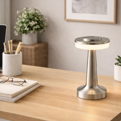 Velador led retro 12*12*20 plata 1017