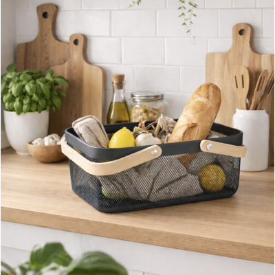 Canasto metal manija rect 32*24*10 gris