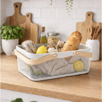 Canasto metal manija rect 40*24*18 beig