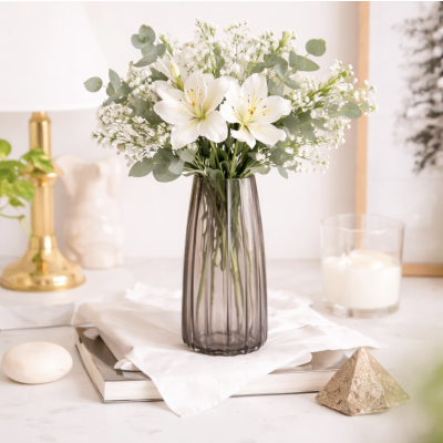 Florero vidrio fume 25*10 9248