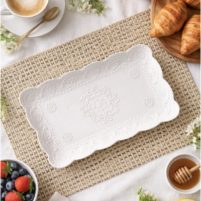 Bandeja ceramica ondas S 25*16 cm 1411