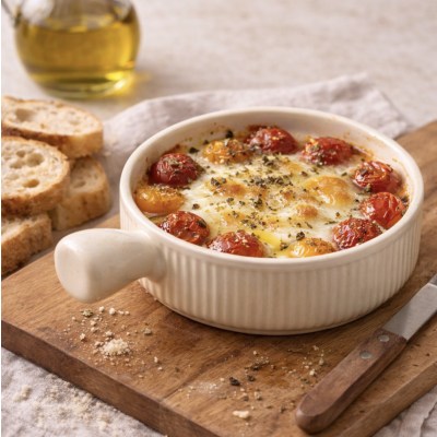 Fuente redonda con mango ceramica crema 15.5 2178